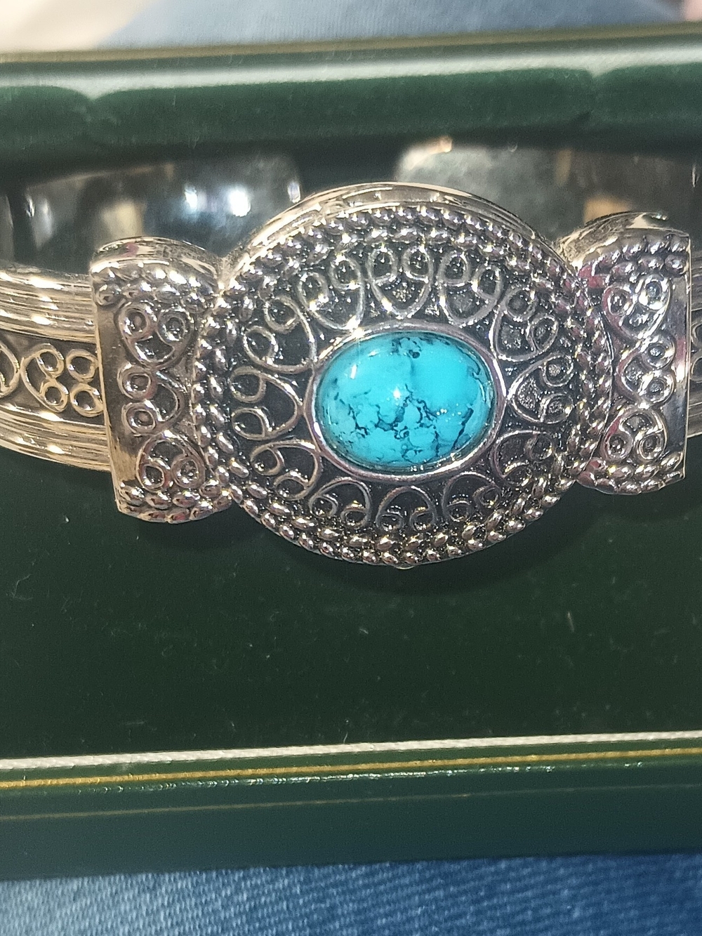Silver Filigree Bracelet with Turquoise Stone